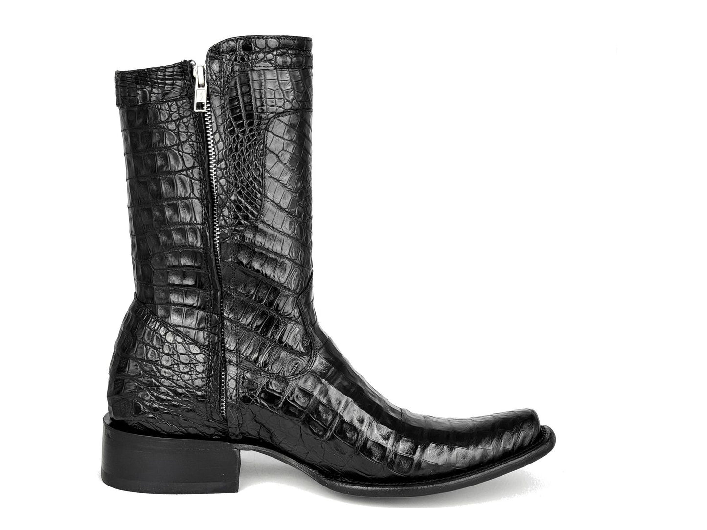 Black Peplum Textured Long Cowboy Boots